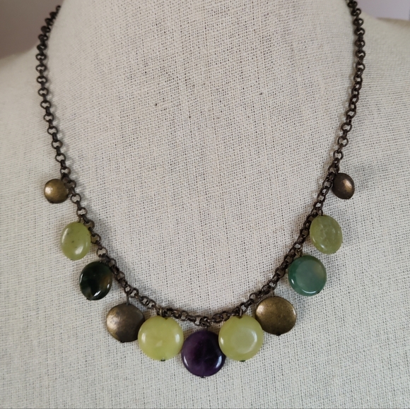 Yellow jade and amethyst necklace - Picture 3 of 7